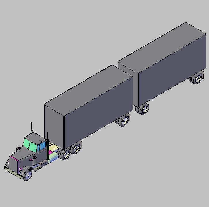 Bloque Autocad Vista de Camión A + 2 remol Bibliot. 2D-3D en 3D